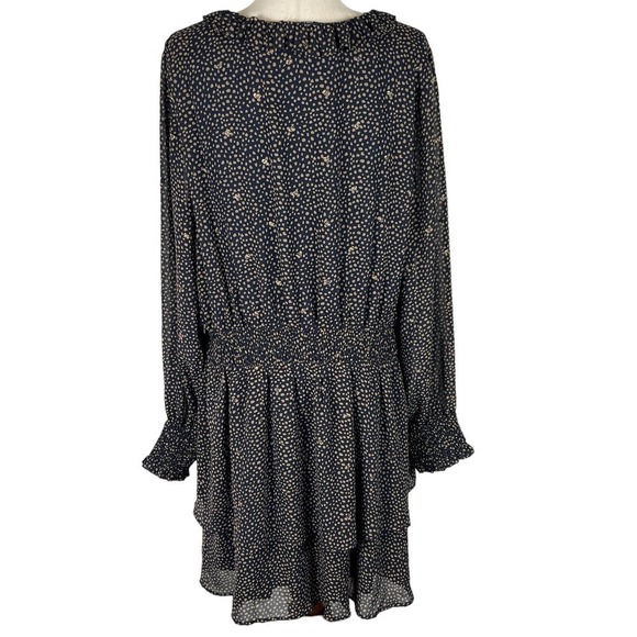 VERY J ANIMAL PRINT‎ RUFFLE V-NECK SMOCKED WAIST TIERED DRESS BLUE/GOLD 3XL NWT - Picture 7 of 15